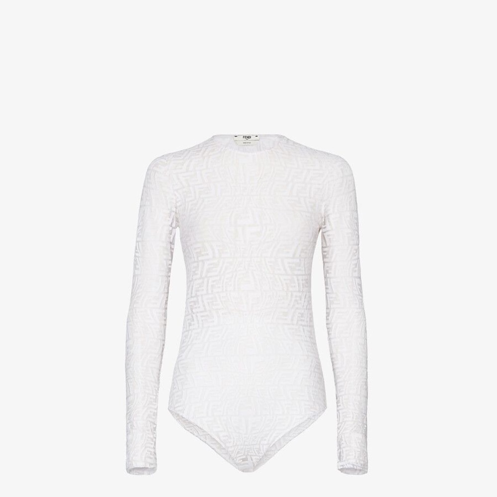 Fendi White Textured Long Sleeve Bodysuit